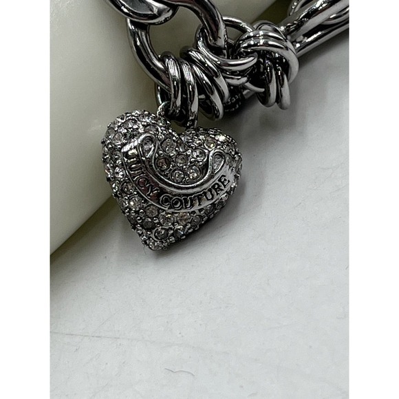 Juicy Couture Silver Tone Toggle Charm Starter Bracelet Pave Heart J - Picture 7 of 9